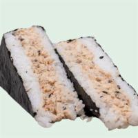 Salmon Riceball · Cooked Salmon, mixed with sweet mayo, and black sesame seeds.