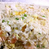 Vip Ginger Fried Rice · With chicken, shrimp, scallop, vegetable, and egg.