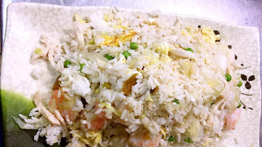 Vip Ginger Fried Rice · With chicken, shrimp, scallop, vegetable, and egg.