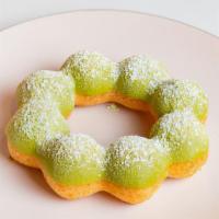 Matcha Green Tea Mochi Donut · Matcha flavored glazed topping mochi donut.