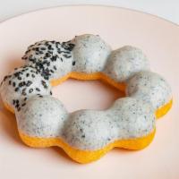 Black Sesame Mochi Donut · Special black sesame glaze on top mochi donut.