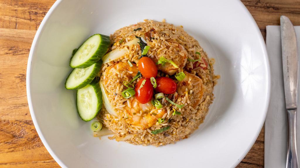 Basil Fried Rice · Spicy. Basil, bell pepper, egg, long hot chili, onion, chili paste.
