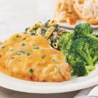 Chicken French Meal · Ready to heat, our tender egg-battered chicken is topped with lemon butter sauce and served ...