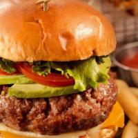 Cali Burger · Lettuce, tomatoes, onions, pickles, avocados, chipotle sauce and provolone cheese and side o...