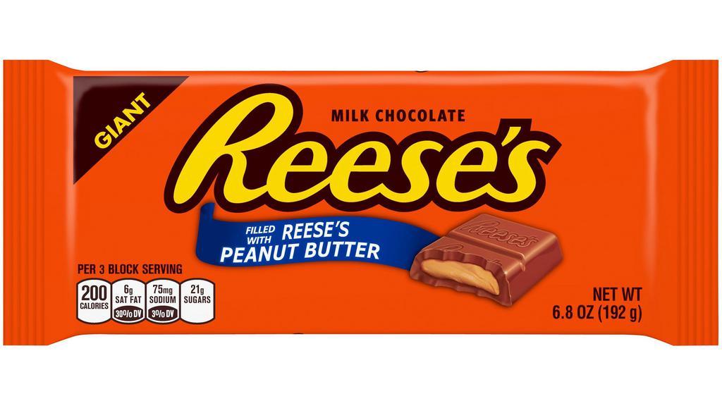 Reese'S Giant Sized, Peanut Butter Bar · Giant Reese's milk chocolate peanut butter bar 
net wt. 6.8 oz.