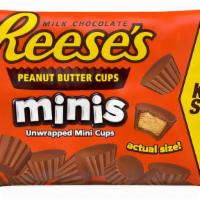 Reese'S King Sized, Mini Peanut Butter Cups · Mini milk chocolate peanut butter cups just like a Reese's only smaller.
Net wt. 2.5 oz