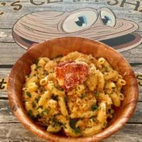 Lobster Mac N Cheese · Macaroni apsta in a cheese and lobster sauce.