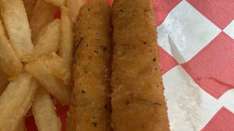 Mozzarella Sticks · Mozzarella cheese that has been coated and fried.