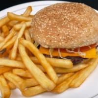 Cheeseburger Deluxe · w/ Mayo, tomato, lettuce, and American Cheese
+ French Fries