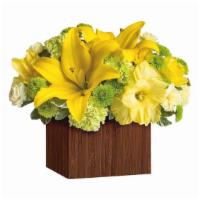 Teleflora'S Smiles For Miles · Shower them with sunshine! An abundance of yellow and green blooms burst from the stylish ba...