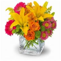 Teleflora'S Summertime Splash · Make a summertime splash with this pop art mix of yellow, hot pink, orange and green blossom...