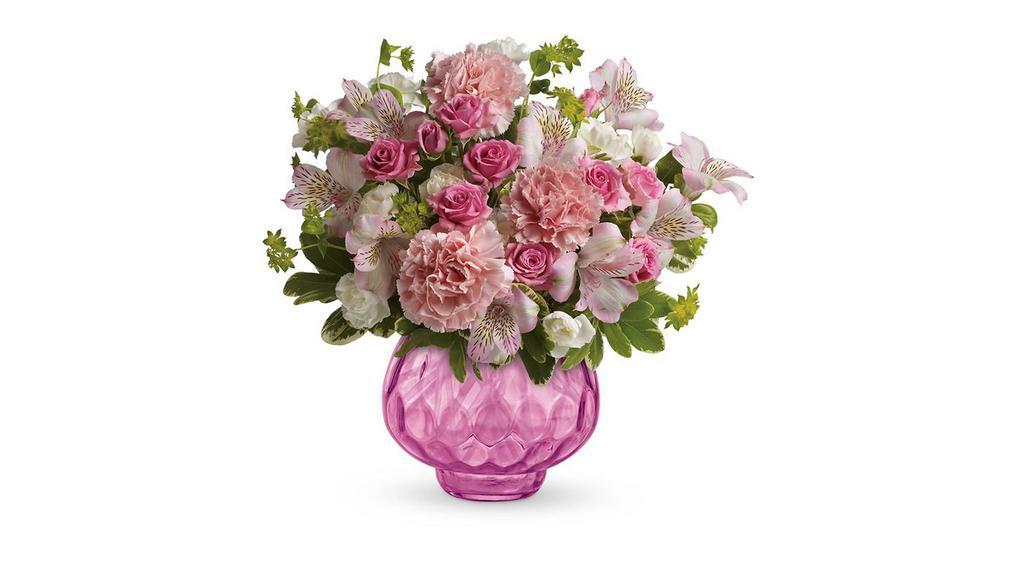 Teleflora'S Simply Pink Bouquet · Give her a wink with pink! This blushing bouquet gathers beautiful blooms into a brilliant gem vase. It's a pink-tastic celebration of spring they'll enjoy today and all year long!