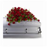 Red Rose Reverence Casket Spray By Teleflora · Red roses tell a story of love, beauty, and strength. This all-red spray graces the casket w...