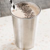 Banana Date Smoothie · Banana, almond butter, almond milk, coconut oil, date and chia seeds.