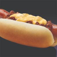 Chili Cheese Dog · Hot dog topped with Nathan's chili and melted cheese sauce.