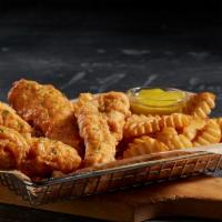 Chicken Tenders · Hand-breaded and served with honey mustard dressing or with mild or hot buffalo sauce with c...