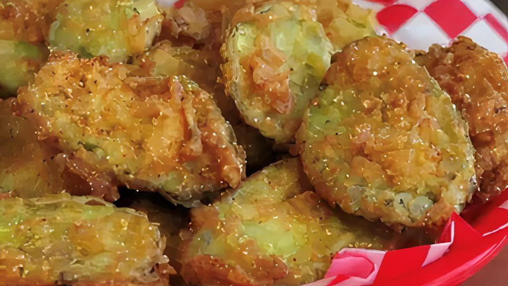 Home Made Fried Pickles · With a side of spicy aioli.