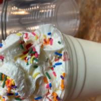 Vanilla Shake  · Vanilla ice cream, milk, syrup, sprinkles, whipped cream.