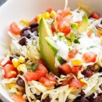 Black Bean & Corn Burrito Quinoa Bowl · Organic quinoa, black bean & corn, guacamole, sour cream, pico de gallo.