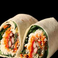 All Vegetarian Wrap · Baby spinach, carrots, black beans, red peppers, chick pea, onion, corn, and parmesan cheese