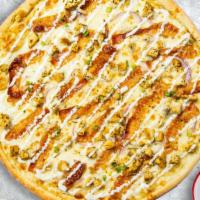 Alfredo Loves Bacon Pizza · Alfredo sauce and bits of bacon baked on a hand-tossed dough.
