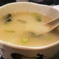 Miso Soup · Soybean broth, tofu, seeweed, and scallions.