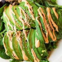 Avocado Salad · Sliced avocado and mixed salad served with ponzu sauce, sesame, and spicy mayonnaise.