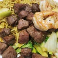 Hibachi Filet Mignon · Includes clear soup house salad fried rice fried noodles grilled veggies 2 pcs shrimp.