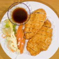 Chicken Katsu Dinner · Breaded deep-fried boneless chicken cutlet served with katsu sauce on the side, deep-fried t...
