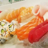 Sushi & Sashimi Combination · 8 pcs of assorted sashimi, 4 pcs of assorted sushi and one california roll.