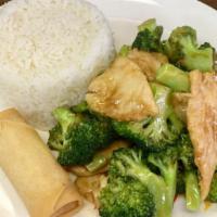 Chicken With Broccoli · Served with rice.