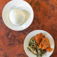 Egusi · Comes with stew, your choice of protein and your choice of cassava and yam (eba, iyan, amala...