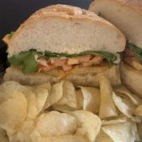 Grilled Chicken Ranch Sandwich  · Kaiser roll grilled chicken lettuce, tomato and onions with ranch
