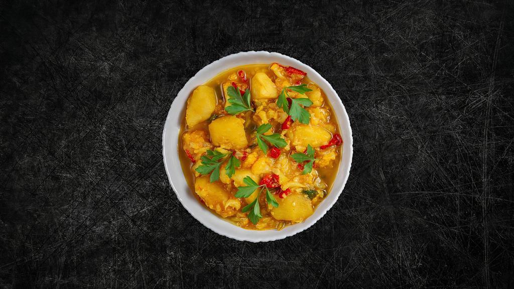 Soulful Cauliflower  & Potatoes (Vegan) · Fresh cauliflower and potatoes slow cooked in a curry sauce with herbs and spices.