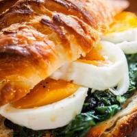 Power Croissanwich  · croissant butter spinach swiss cheese egg whites and a Latte