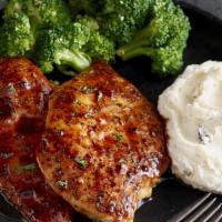 Hickory Bourbon Chicken · Two tender grilled chicken breasts topped with our signature hickory bourbon glaze.