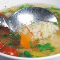 Royal Diced Noodle Soup · fine lamb soup with chickpeas.