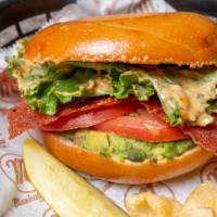 Avocado Blt Thin Sandwich · Most popular. Turkey bacon, lettuce, tomato, and creamy tomato spread. On thin wheat bagel. ...