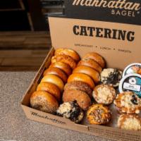 Broadway Breakfast Box · Serves 10 - 15. Assorted bagels and pastries. Served with cream cheese, butter and utensils.