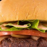 Hamburger · 1/3 lb 100% local grass fed beef patty. comes with lettuce tomato & sautéed onions.