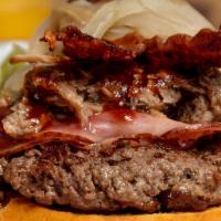 Buta Kau Kau Burger · Bacon, black forest ham, housemade kalua pig, BBQ sauce.