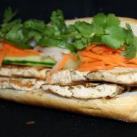 Chay Sandwich · Tofu and veggies.
Served with mayo, cucumbers, cilantro, jalapenos, pickled carrots and radi...