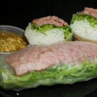 Bbq Pork Patty Summer Rolls · 2 rolls.
Contain rice noodles, lettuce, and basil and/or mint leaves wrapped in rice paper, ...