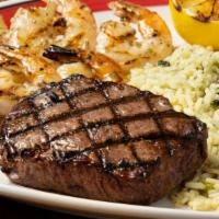 Sirloin* & Grilled Shrimp Skewers Combo · A tender and juicy 8 oz. Top Sirloin flame broiled to your taste paired with delicious shrim...