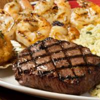 3-Way Sirloin* & Grilled Shrimp Skewers Combo With Seafood Stuffie · A tender and juicy 8 oz. Top Sirloin flame broiled to your taste paired with delicious shrim...