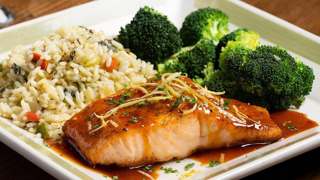 Sweet Chili Salmon · North Atlantic salmon roasted and finished. with a sweet chili sauce. Served with two sides.