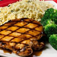 Grilled Balsamic Chicken  · A tender lemon rosemary marinated chicken breast flame broiled with a balsamic glaze. Served...