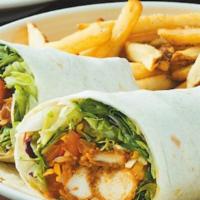 Honey Bbq Chicken Wrap · Hand-breaded crispy chicken tenders drenched in honey BBQ sauce. Wrapped up with lettuce, to...