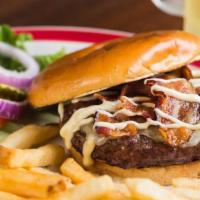 Vermont Cheddar Burger* · Jam-packed with the taste of New England. Vermont Cheddar cheese, caramelized onions, applew...