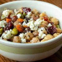 Mediterranean Bean Salad · A blend of chickpeas, edamame, peppers, carrots and cranberries in a light herb dressing spr...